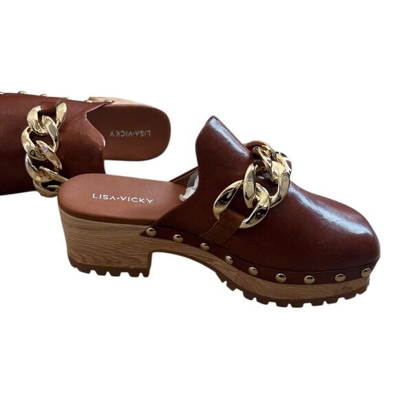 Lisa Vicky Chesnut Brown Vigor Clogs with Chain 7 - Picture 3 of 6